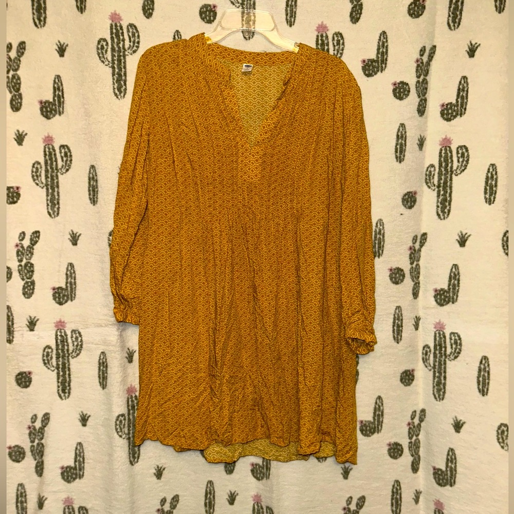 Yellow Smocked Mini Tunic Dress